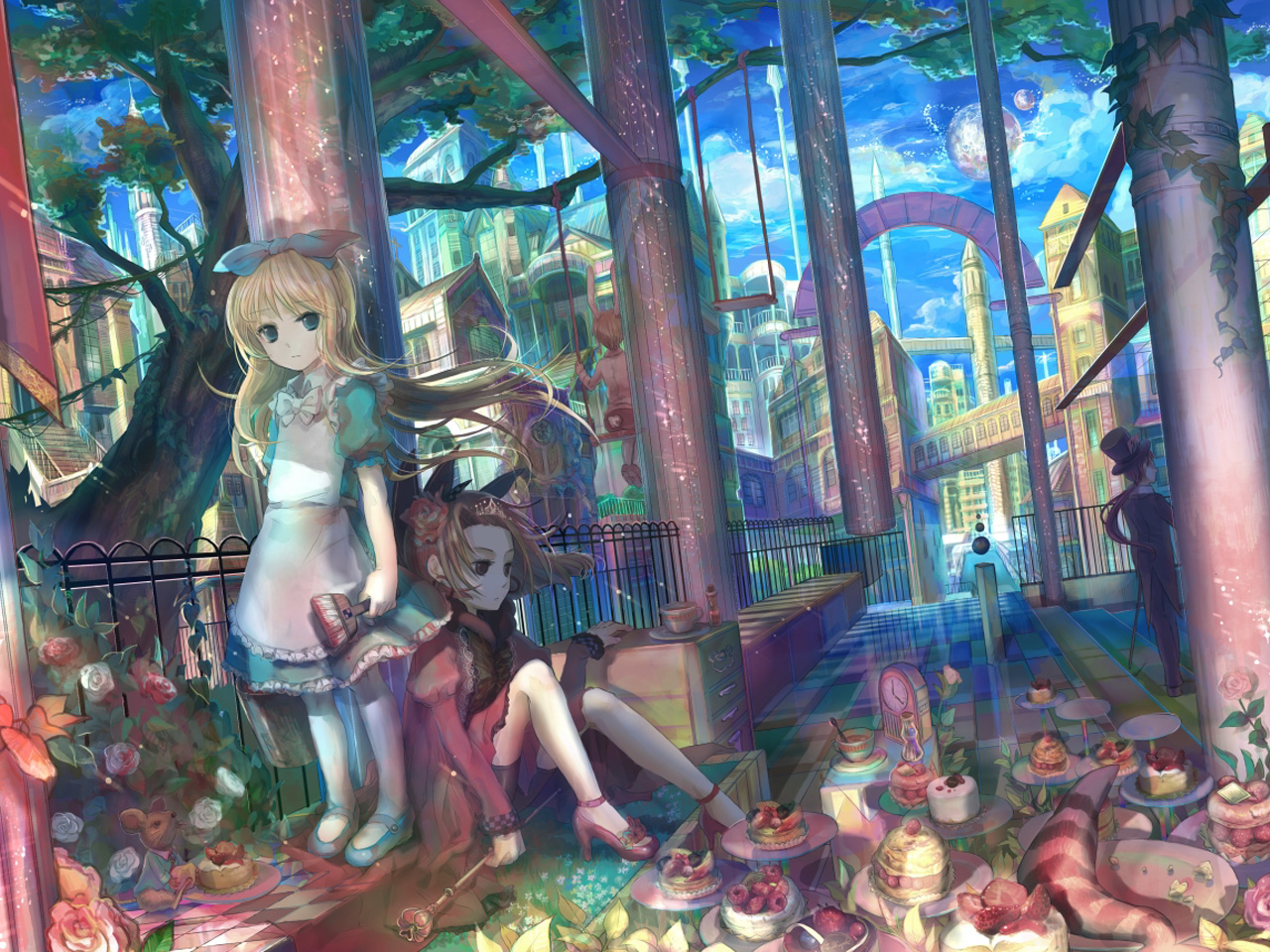 3d обои Alice in Wonderland в стиле аниме  цветы # 86302