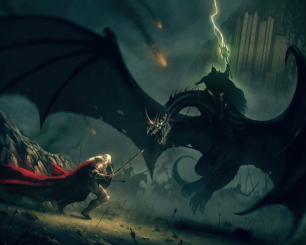 3d обои Воин сражается с магом верхом на драконе  драконы # 35822
