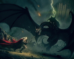 3d обои Воин сражается с магом верхом на драконе  драконы