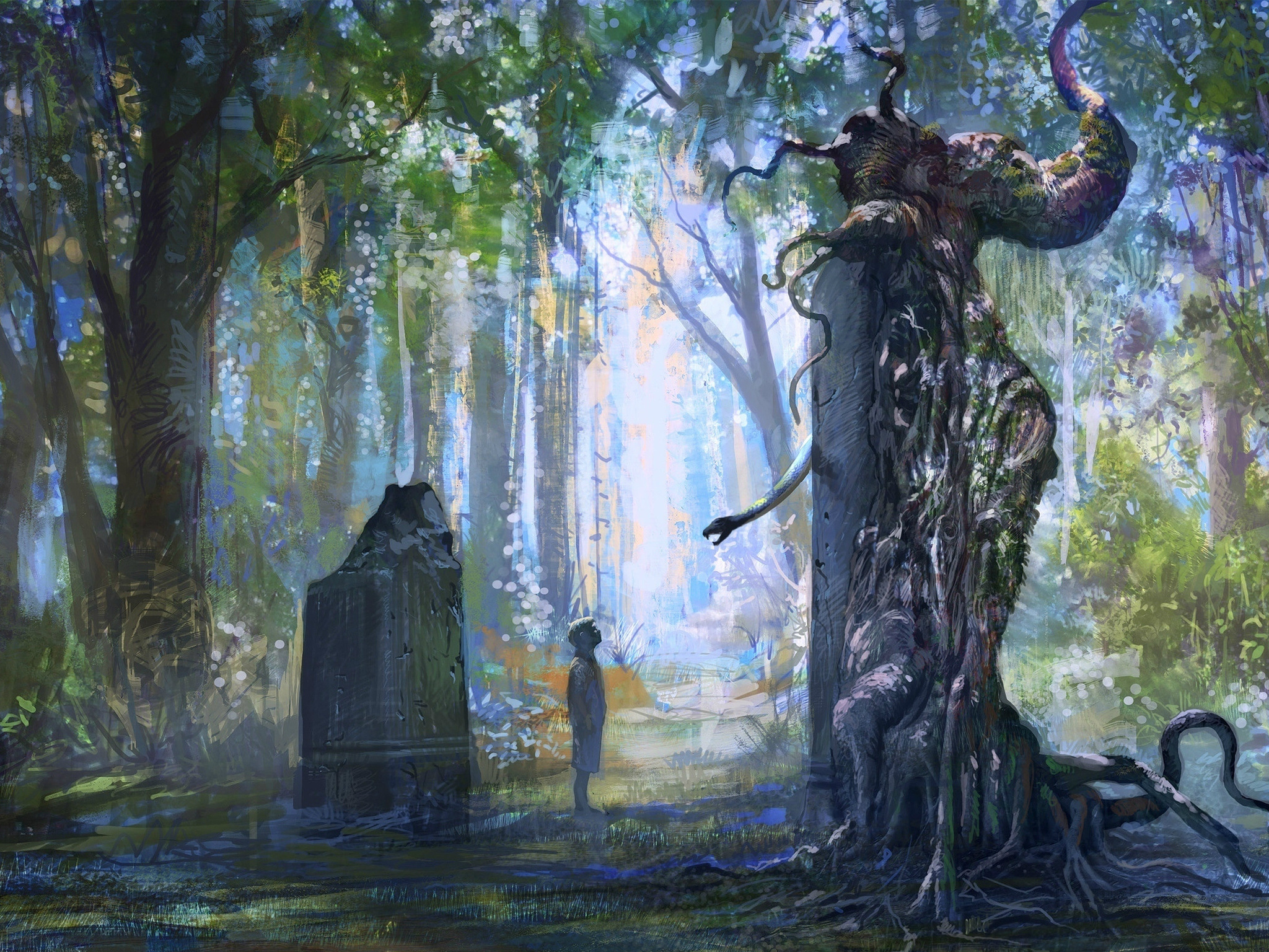 3d обои Video Game The Witcher, Мальчик стоит около старого скрюченного дерева  дети # 34019
