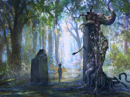 3d обои Video Game The Witcher, Мальчик стоит около старого скрюченного дерева  игры