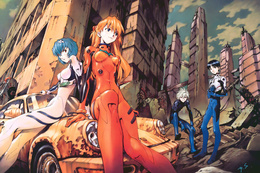 3d обои Рей, Аска, Синдзи и Каору из аниме Evangelion / Евангилион  авто