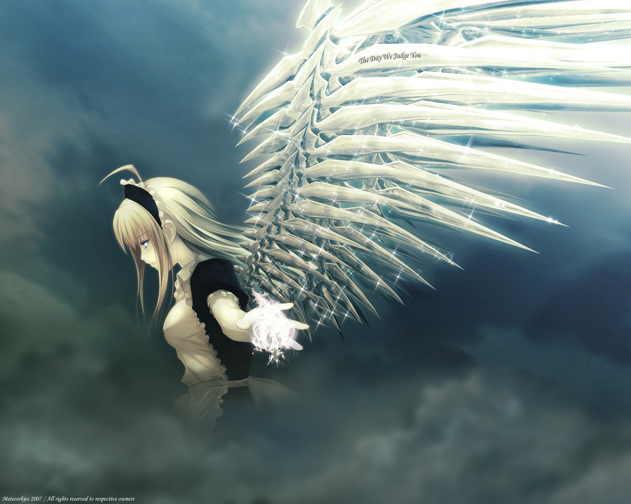 3d обои Девушка ангел с хрустальными крыльями в темных небесах (Metcosrkies 2007  / All right reserved to respective owners)  ангелы # 19378