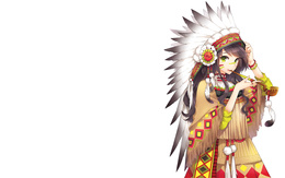3d обои Анимешная девушка в костюме индейца с трубкой  минимализм