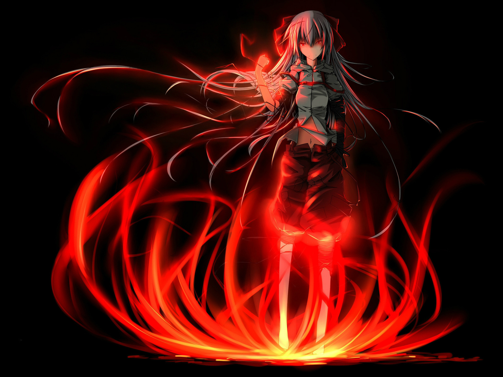 3d обои Грустная аниме-девушка в огне  огонь # 68035