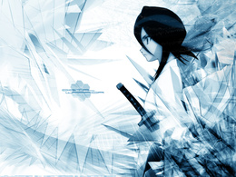 3d обои Рукия Кучики / Rucia Cuchiki с самурайским мечем на фоне абстракции из аниме Блич / Bleach (Digital warrior, Wallpaper by derniercri & clomani 2004)  аниме