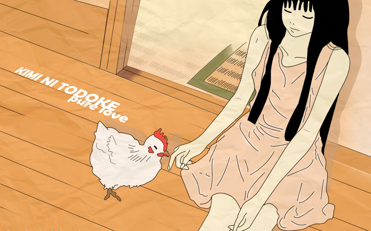 3d обои Аниме Дотянуться до тебя / Достучаться до тебя / Kimi ni todoke, Куронума Савако сидит на полу рядом с курицей (Kimi ni todoke pur love)  милые # 54867