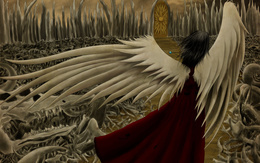 3d обои Ангел идет к двери через поле костей  ангелы