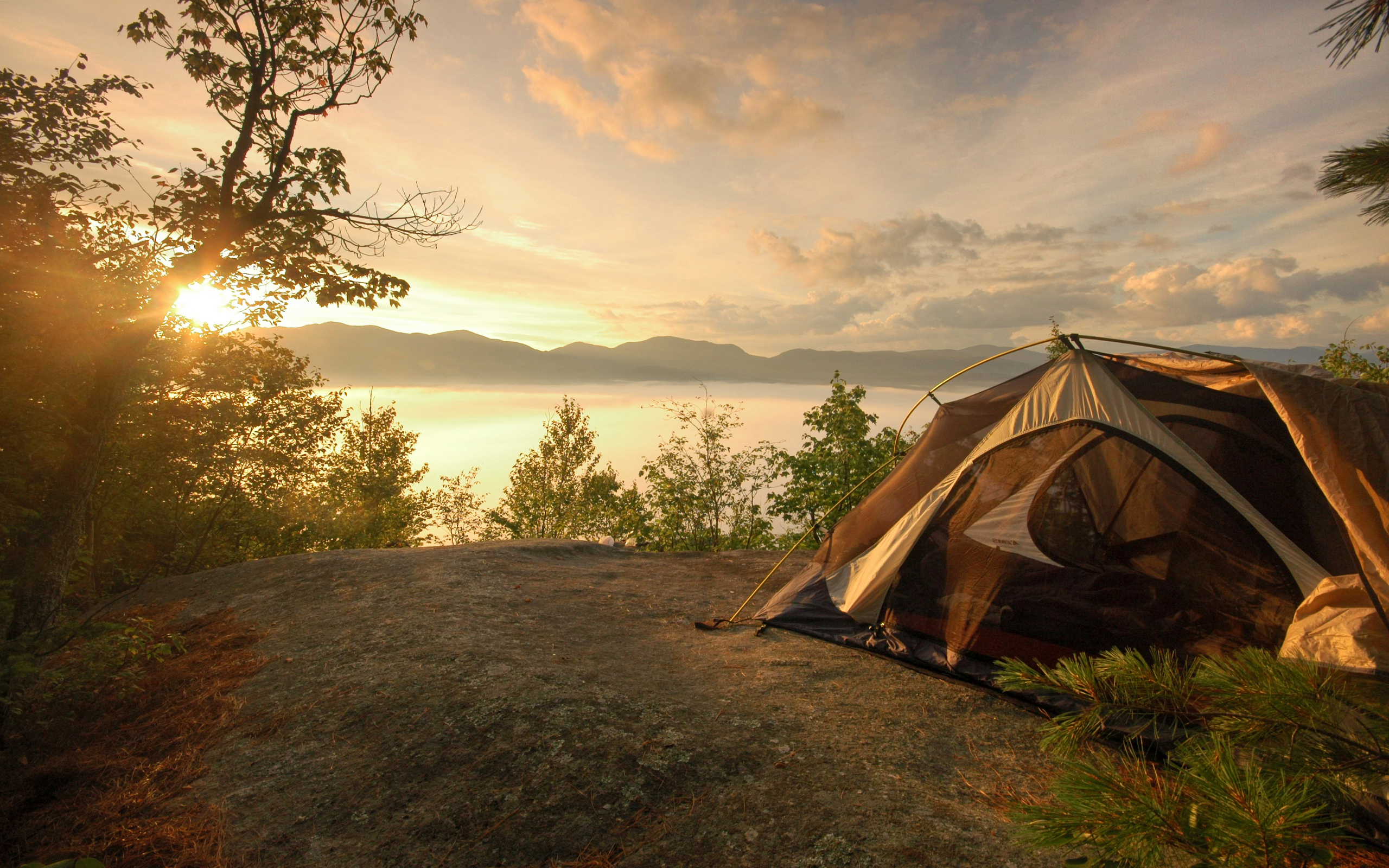3d обои Палатка с видом на закат над озером  вода # 21506