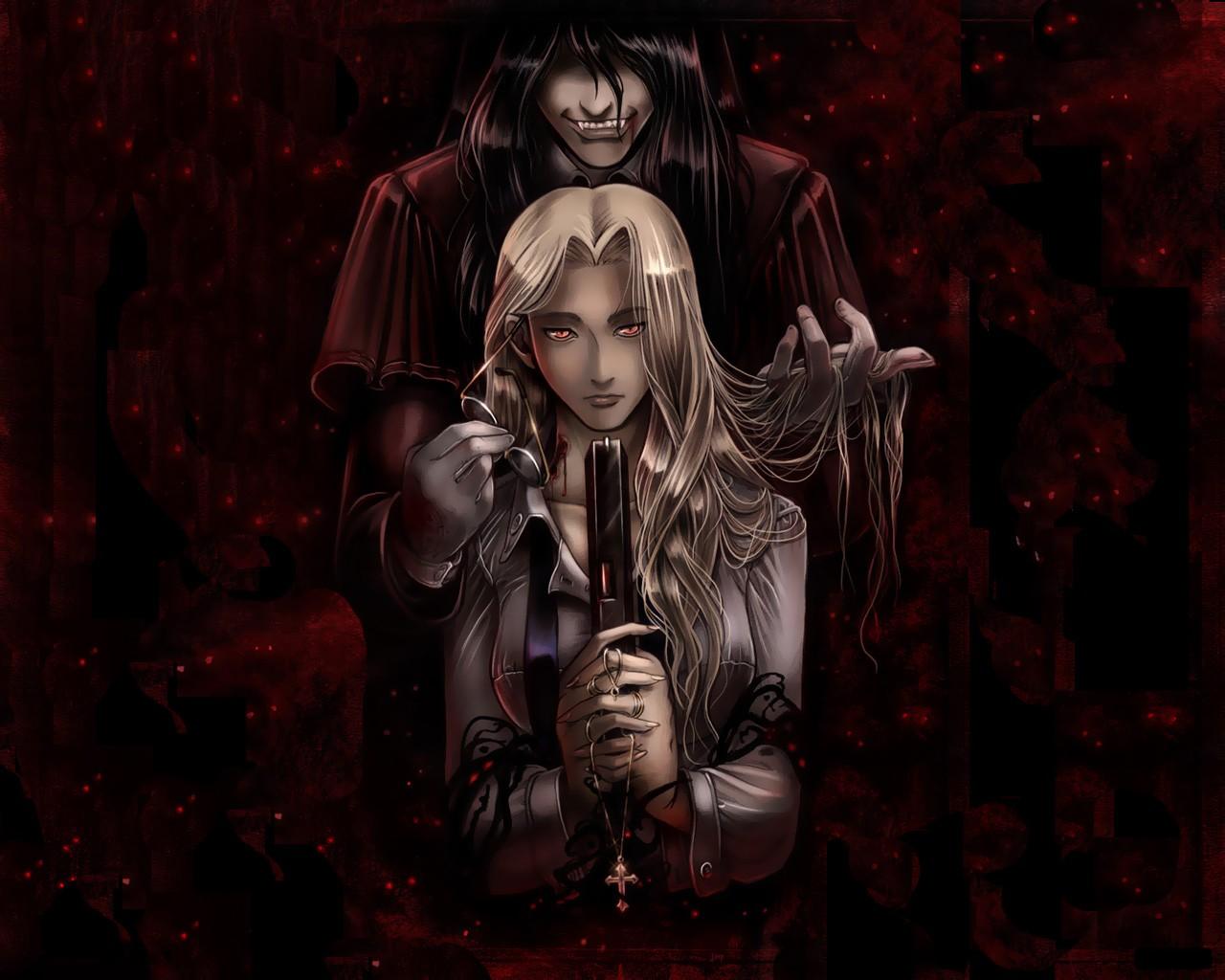 3d обои Леди Интегра и Алукард  из аниме Хеллсинг / Hellsing  кровь # 48885