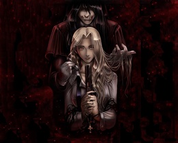 3d обои Леди Интегра и Алукард  из аниме Хеллсинг / Hellsing  кровь
