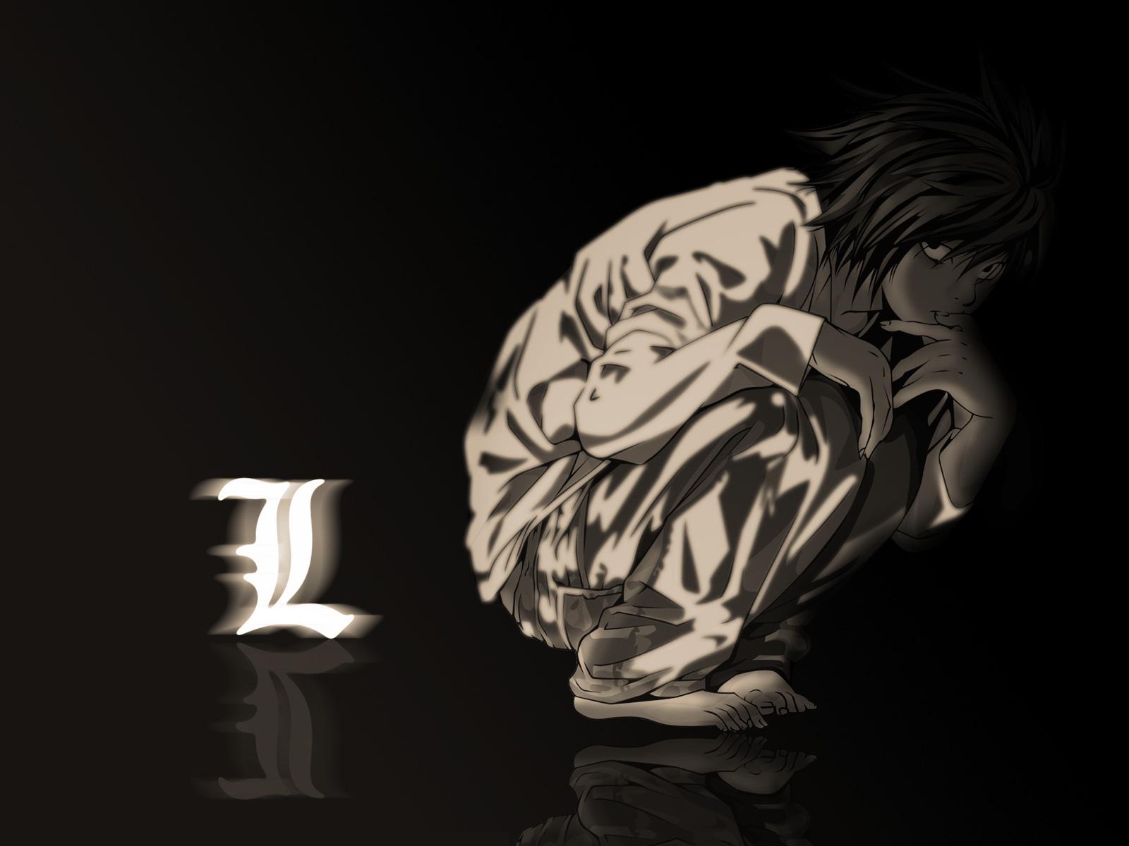 3D обои Детектив L сидит на полу на корточках из аниме Тетрадь смерти /  Death Note (L) мужчины #57287 для рабочего стола