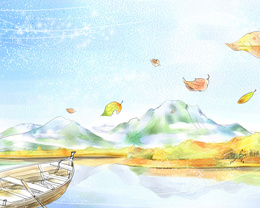3d обои Лодка на фоне осеннего пейзажа  листья