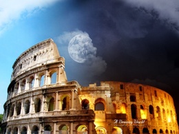 3d обои Римский Колизей подсвеченный огнями (A dreamy world, a mans dreams are on index to his greatness)  луна