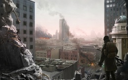 3d обои Военный смотрит на разрушенный город  милитари