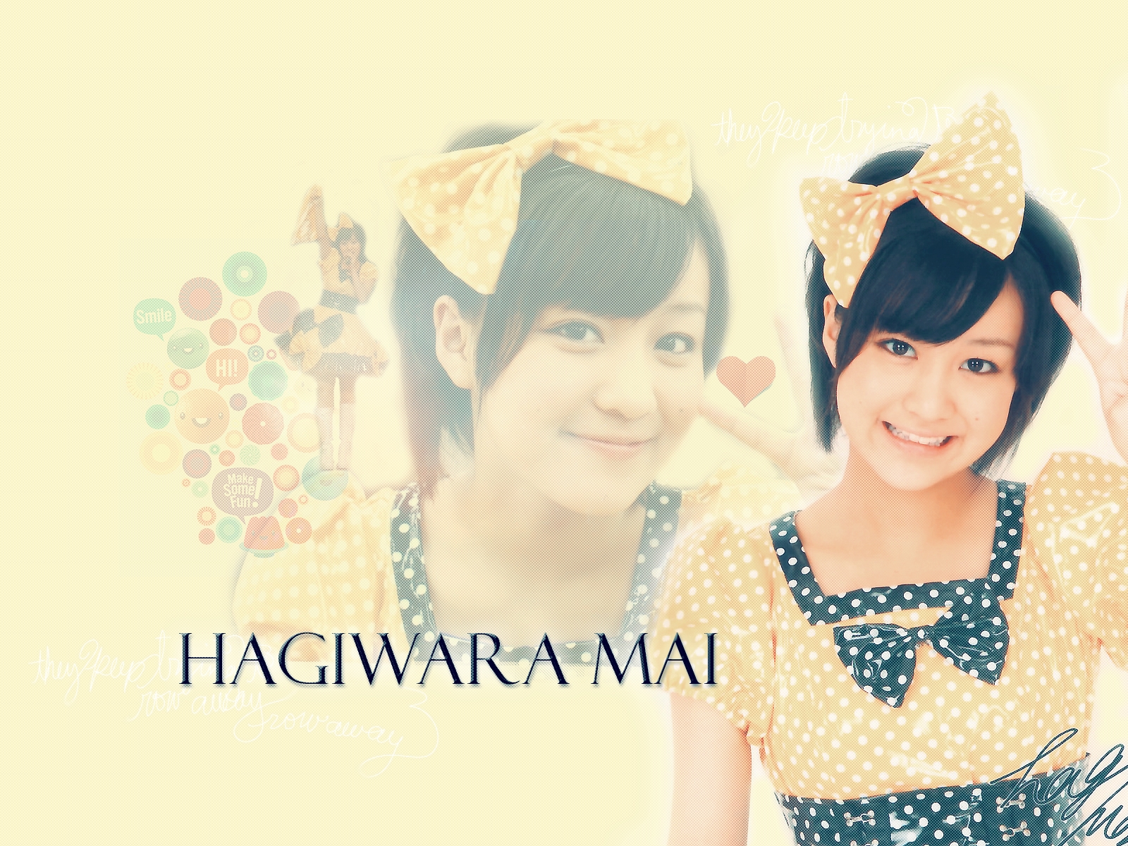 3d обои Хагивара Май / Hagiwara Mai в причудливом платьице в горошек с чёрными бантами  известные люди # 41975