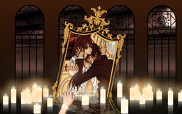 3d обои Юки и Канаме из аниме Vampire Knight / Рыцарь вампир отражаются в золотом зеркале среди свечей  мужчины
