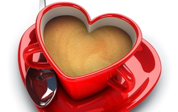 3d обои Красная кружка  с кофе в форме сердца  сердечки