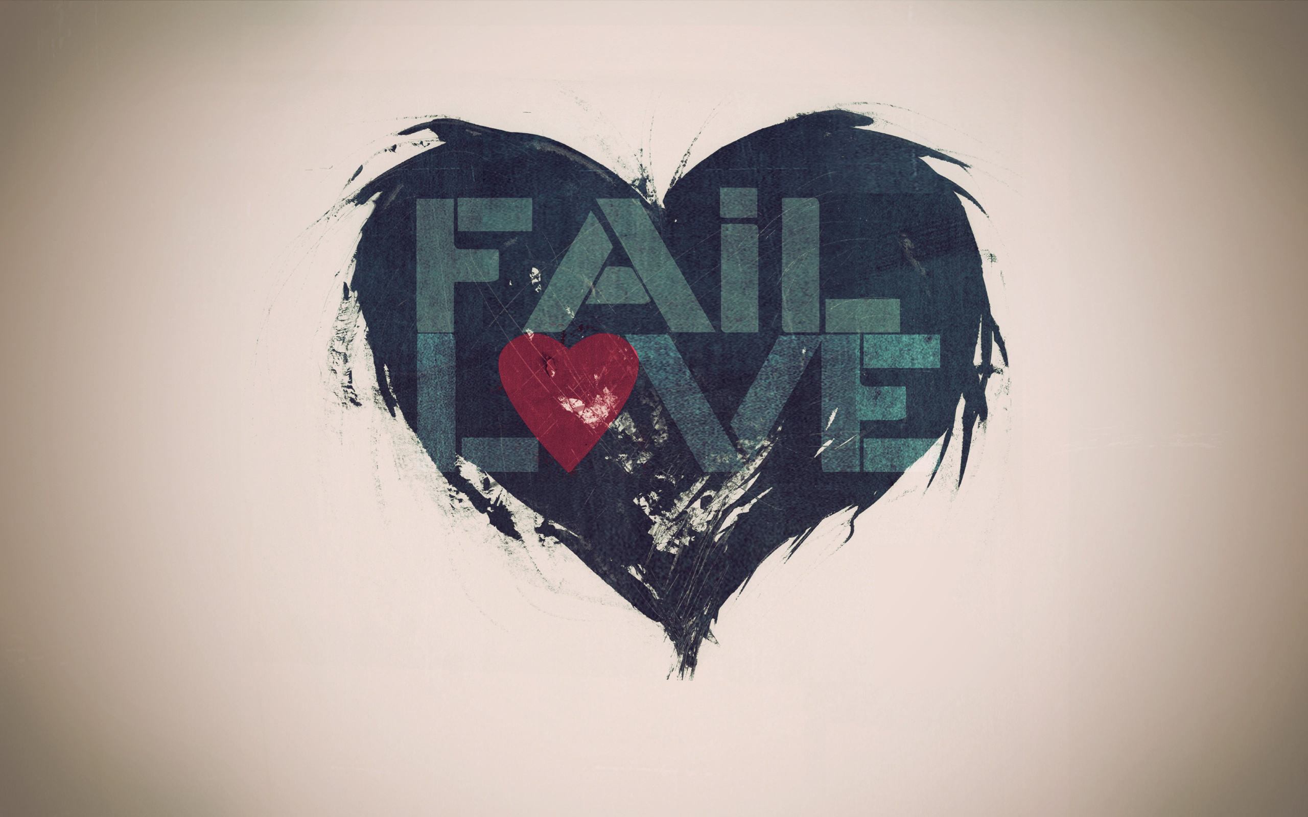 3d обои В черном сердце надпись Fail love  сердечки # 79710