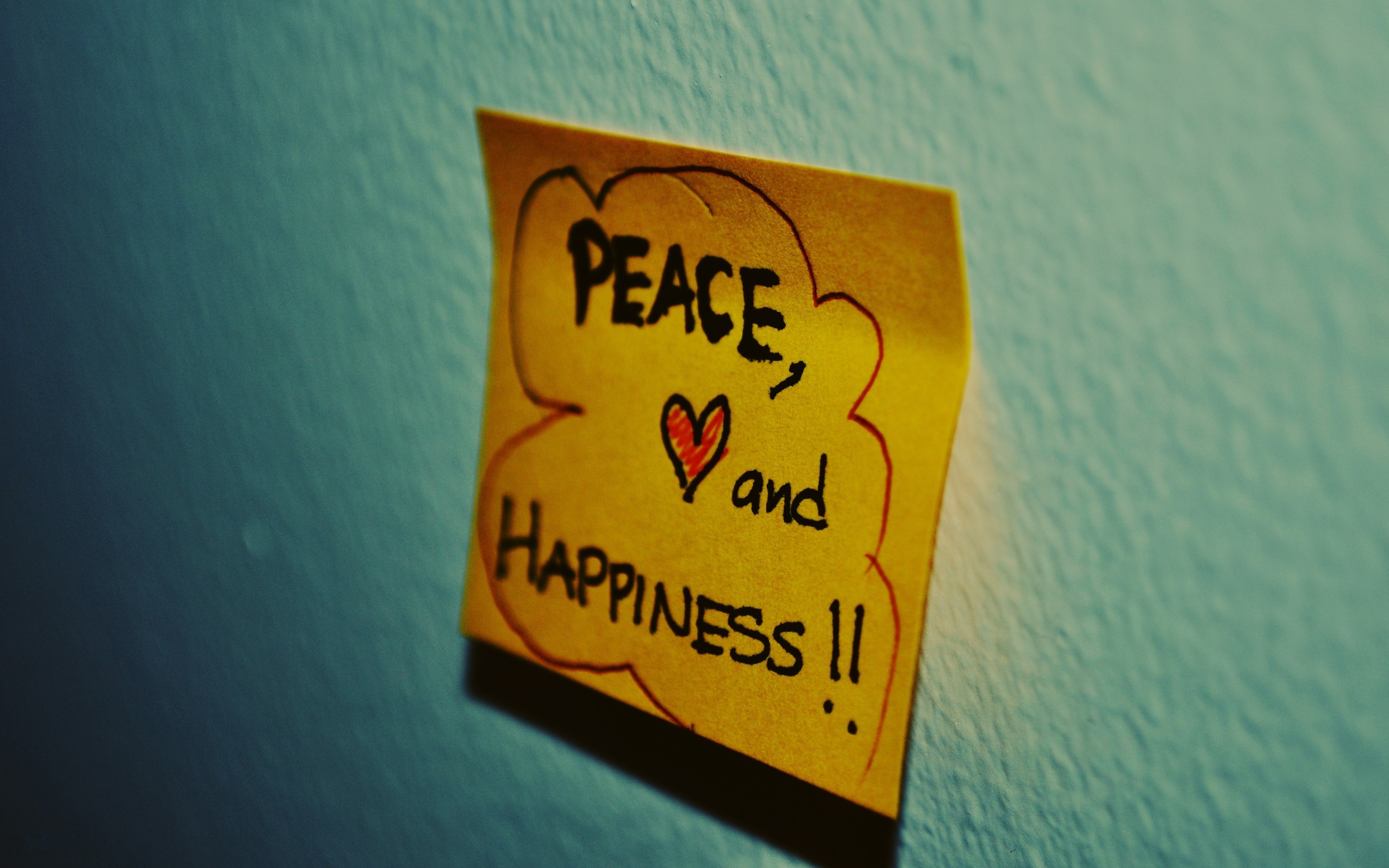 3d обои Записка на желтом стикере (Peace, Love and Happiness!!)  позитив # 68544