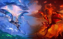 3d обои Красный и голубой драконы  драконы