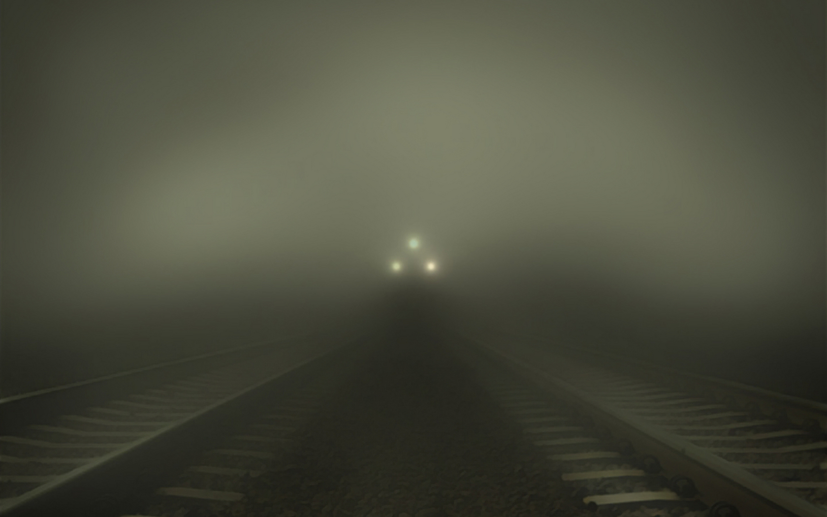 3d обои Свет фар поезда, мчащегося сквозь туман  черно-белые # 88419