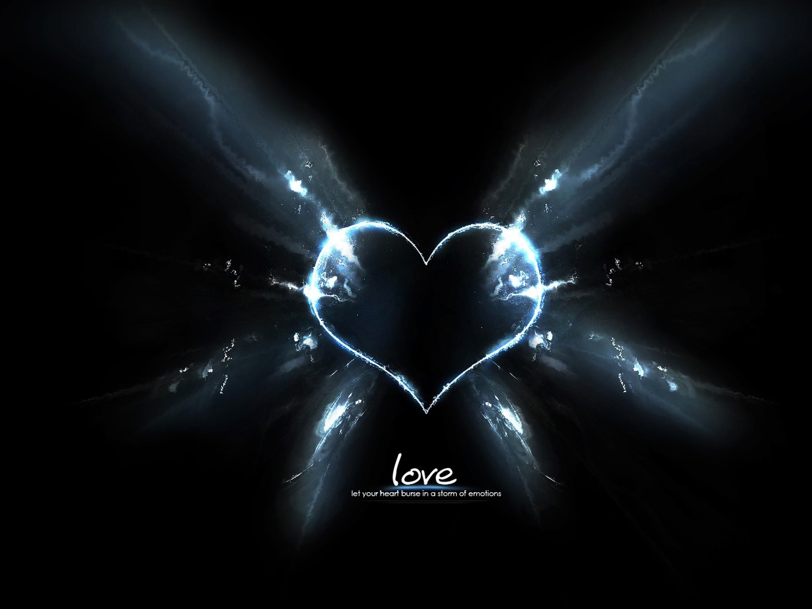 3d обои Святящийся контур сердца, сквозь который пробивается свет (Love let your heart burse in a storm of emotions)  любовь # 51626