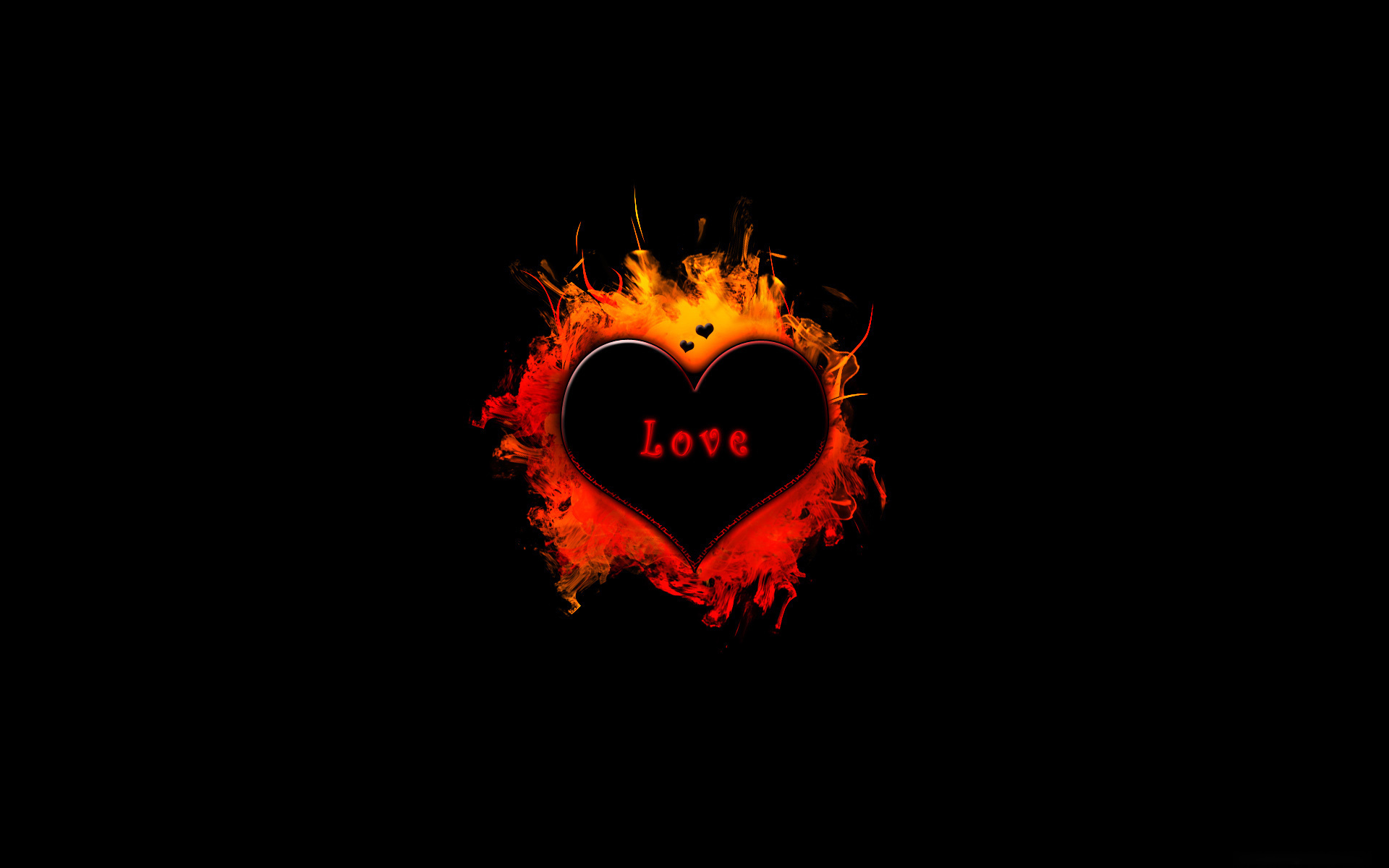 3d обои Черное сердце объятое пламенем (love)  сердечки # 79631