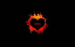 3d обои Черное сердце объятое пламенем (love)  сердечки