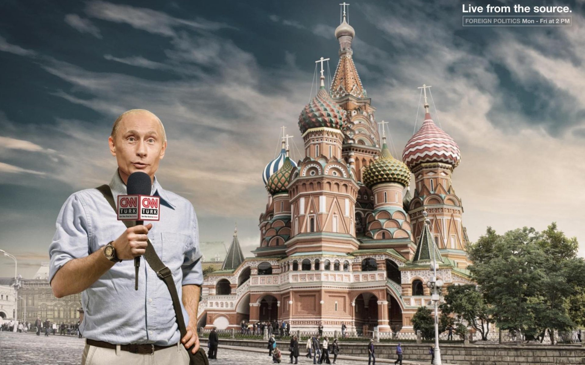 3d обои Путин дает репортаж на CNN на фоне Кремля (LIVE FROM THE SOURSE. Foreign politics Mon-Fri at 2 PM)  мужчины # 57242