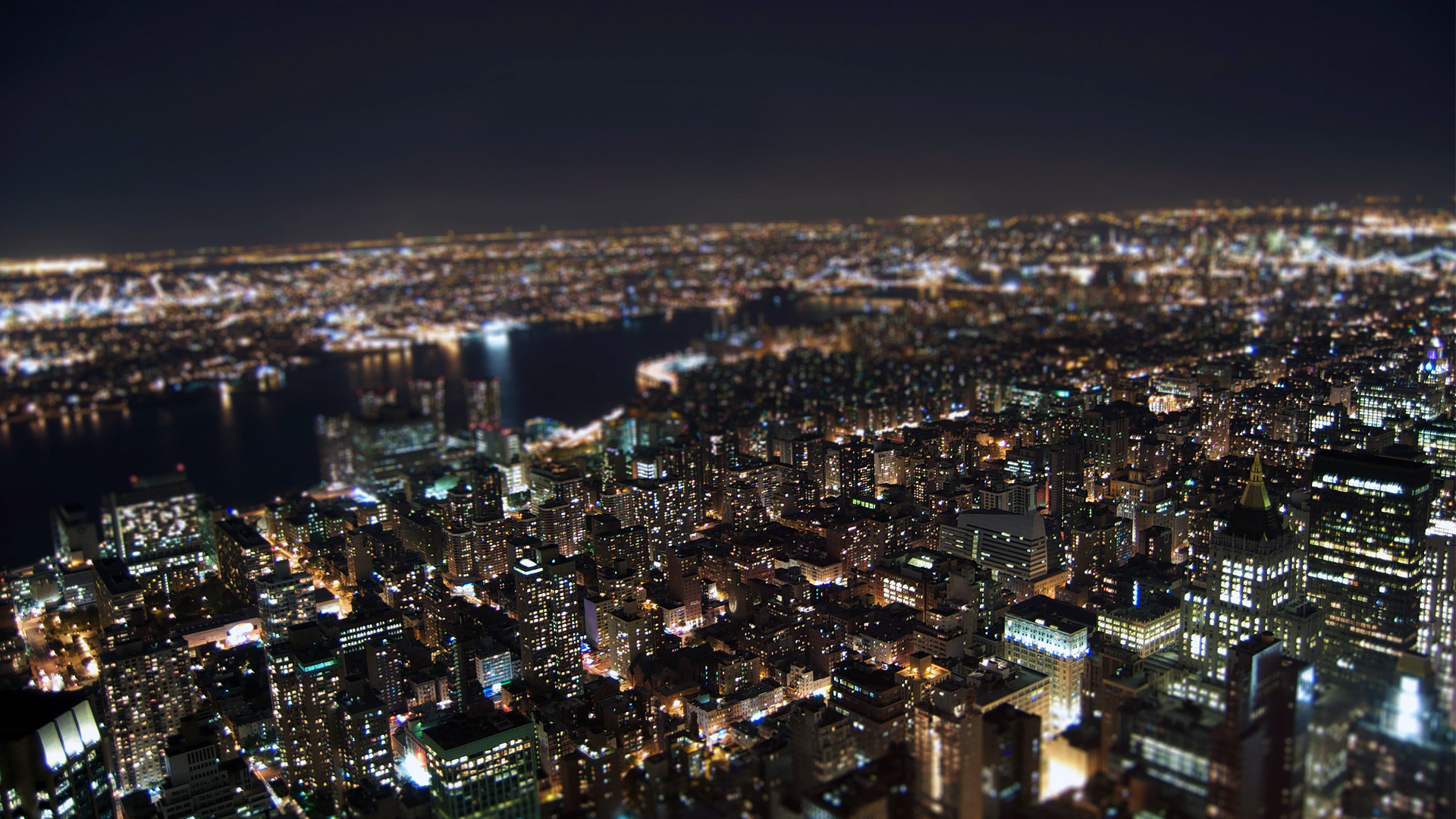 3d обои Огни Нью-Йорка ночью, tilt-shift эффект  город # 24098