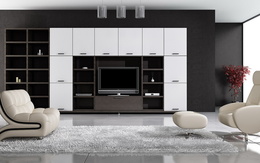 3d обои Гостиная, оформленная в чёрных и белых цветах  интерьер
