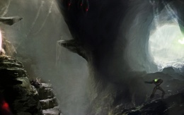 3d обои Киборг в пещере  фантастика