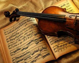 3d обои Скрипка лежит на нотах  предметы