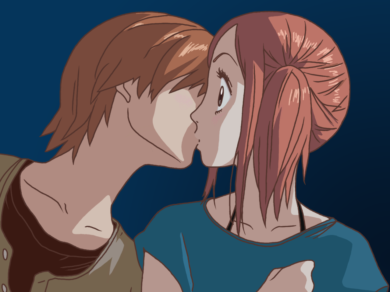 3d обои Отани целует Рису из аниме Lovely complex  аниме # 19628