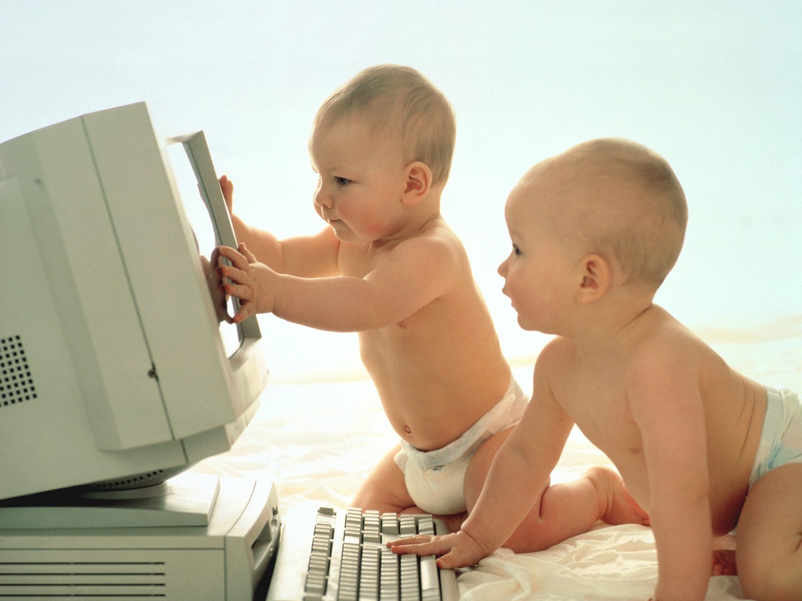 3d обои Два малыша за компьютером  смешные # 80143