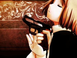 3d обои Генриетта из аниме Школа убийц / Gunslinger Girl с пистолетом  милитари