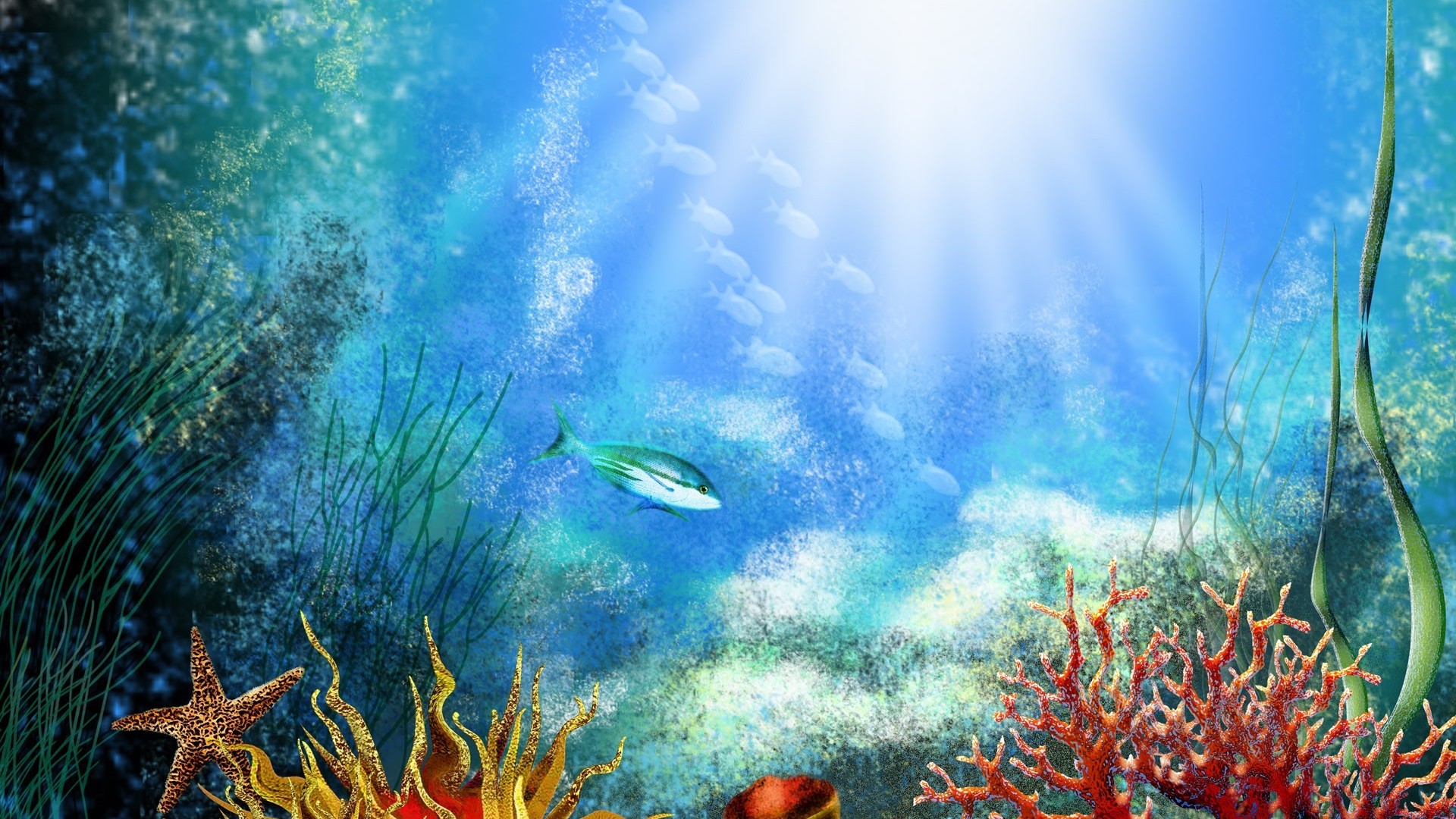 3d обои Подводный мир цветными карандашами  рыбы # 79328