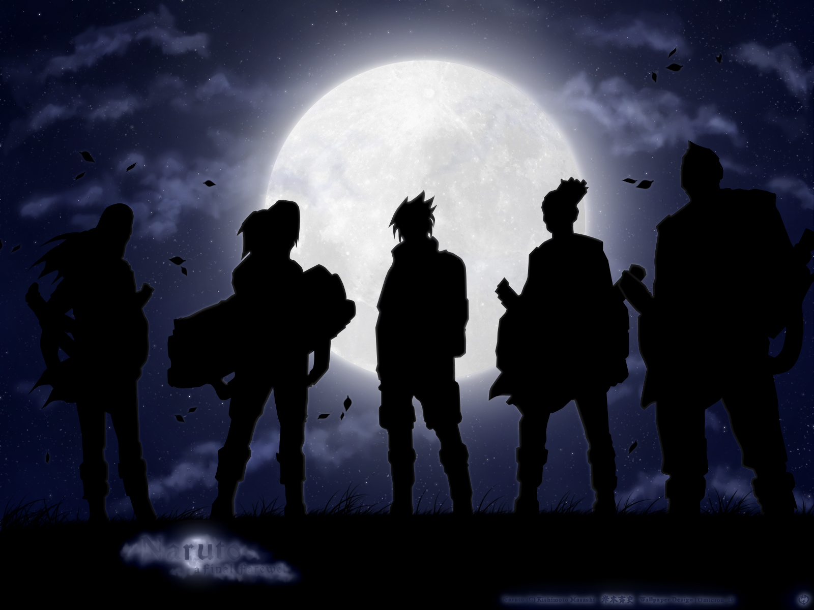 3d обои Нинзя звука из аниме Naruto / Наруто стоят на фоне луны (Naruto a final farewel)  ночь # 67328