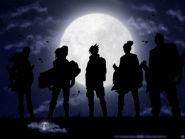 3d обои Нинзя звука из аниме Naruto / Наруто стоят на фоне луны (Naruto a final farewel)  луна