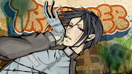 3d обои Себастьян из аниме Тёмный дворецкий / Kuroshitsuji на фоне граффити  рисунки