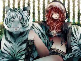 3d обои Девушка с тигром  тигры