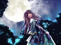 3d обои Девушка ночью при полной луне во время звездопада  манга