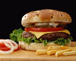 3d обои Аппетитный гамбургер, с картофелем фри  макро