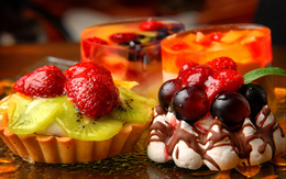 3d обои Вкусный десерт с фруктами кремом и желе  еда