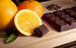 3d обои Плитка черного шоколада  сочный апельсин и мандарин  еда