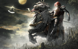 3d обои Рыцарь с пикой верхом на коне  луна