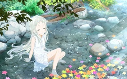 3d обои Мэнма (Мэйко Хомма) из аниме Невиданный цветок сидит в воде  1680х1050