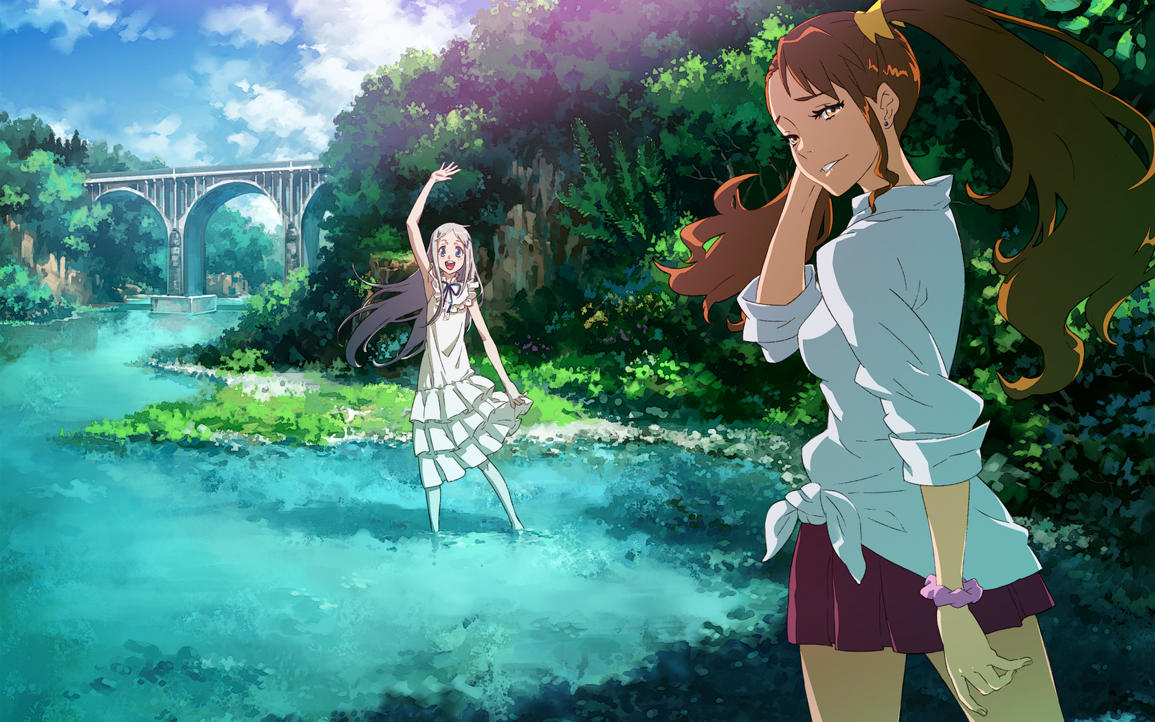 3d обои Мэнма (Мэйко Хомма) и Анару (Наруко Андзё) из аниме Невиданный цветок  1680х1050 # 7635
