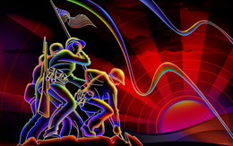 3d обои Ultimate Neon-Трое американских солдат под флагом  3d графика